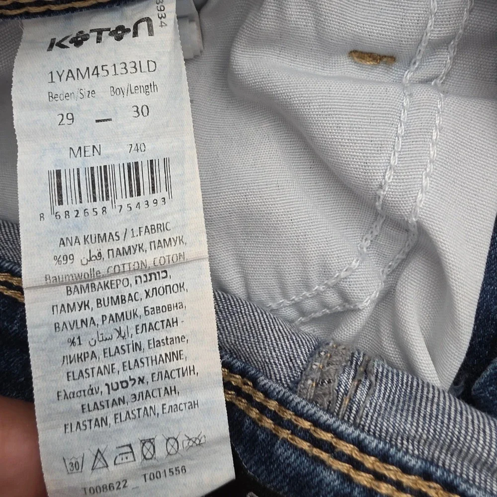 Koton Brad Slim Fit Jeans Mens 29x30 Blue Excellent Distressed Patched Denim